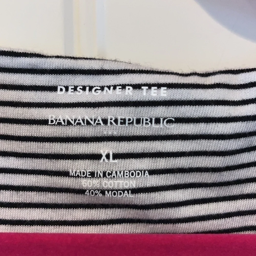 BLACK white stripe cotton blend sleeveless banana republic factory top bow XL